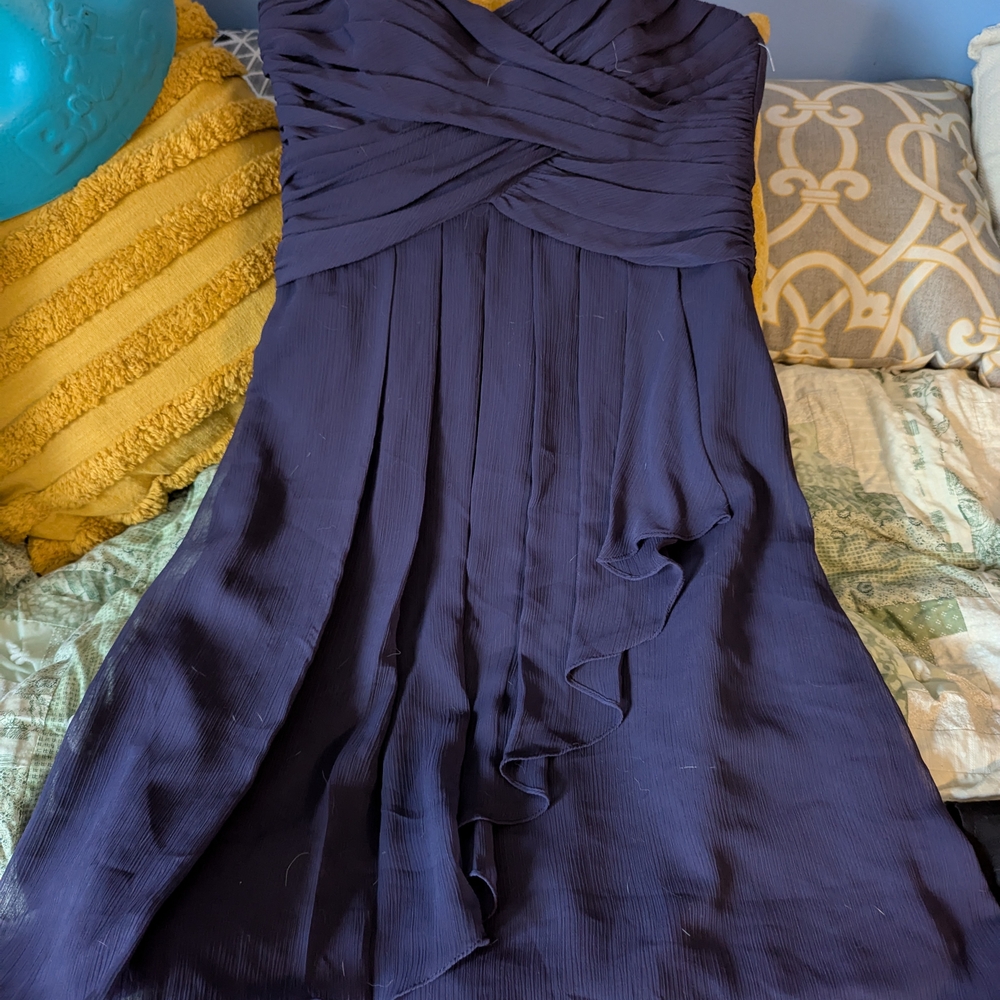 David's Bridal Blue Pleated Wrap Dress for Wedding Guest